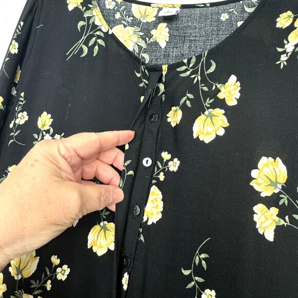 Old Navy Tiered Floral Maxi Dress M Black Pockets Prairie Dark Cottagecore Boho - Picture 4 of 15